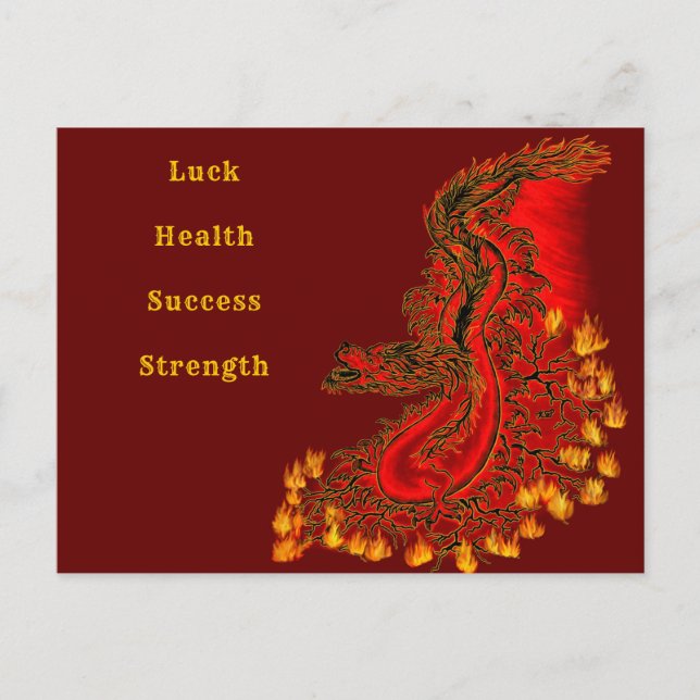 Carte Postale Chine Dragon rouge et or design (Devant)