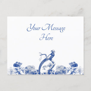 Carte Postale Chine florale bleue et blanche Motif avec oiseaux