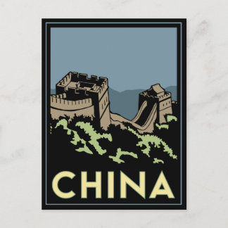 Carte Postale chine grand mur asie art déco voyage rétro