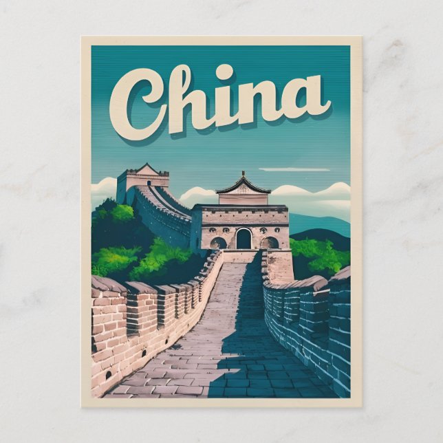 Carte Postale Chine Vintage voyage Grande Muraille Retro Graphis (Devant)