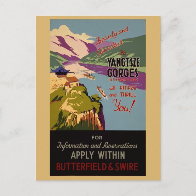 Carte Postale Chine vintage Yangtze River Voyage chinois (Devant)