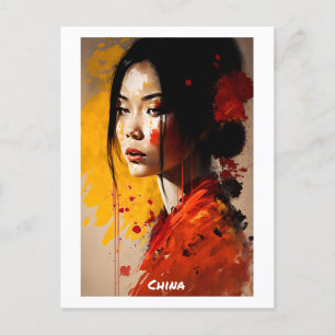 Carte postale chinoise - Portrait - Monde des femm