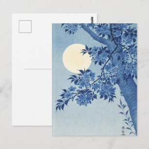Carte Postale Chinoiserie Bleu Marine Fleur de Cerisier & Pleine