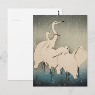 Carte Postale Chinoiserie Héron Blanc Motif de Neige d'Hiver