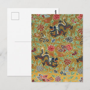 Carte Postale Chinoiserie Imprimé Dragon Doré & Pivoine Rose
