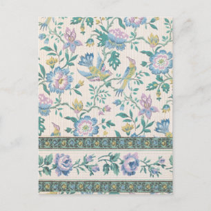 Carte Postale Chinoiserie Vintage Oiseaux Floral Motif Pastel