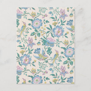 Carte Postale Chinoiserie Vintage Oiseaux Motif Floral Pastel