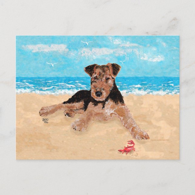 Carte Postale Chiot à la plage (Devant)