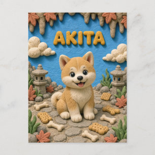 Carte Postale Chiot Akita Mignon, Bébé Chien