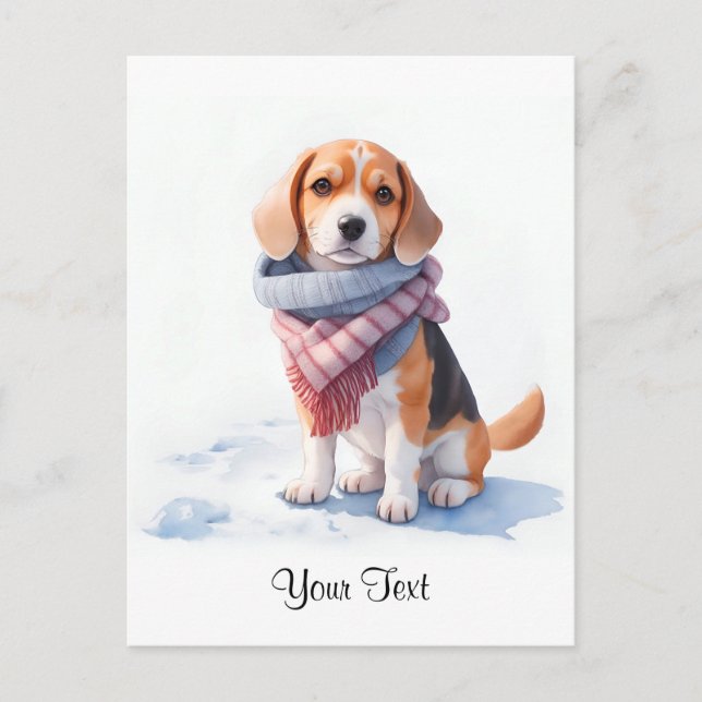 Carte Postale Chiot Beagle à l'aquarelle mignon Personnalisé (Devant)