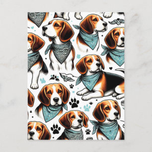 Carte Postale Chiot Beagle vintage sans couture