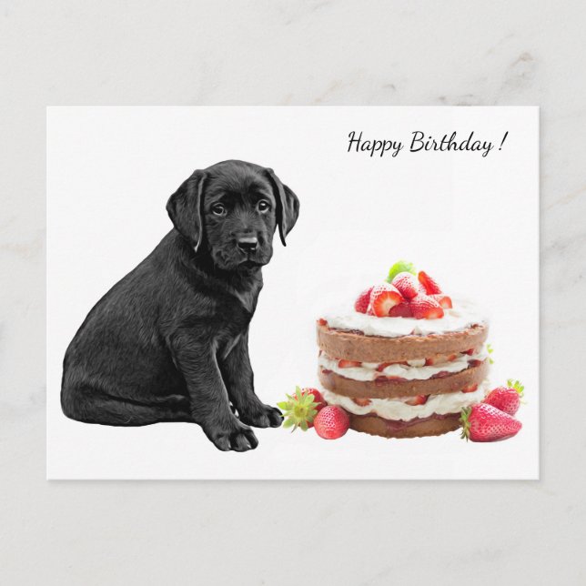 Carte Postale Chiot Black Lab - Joyeux Anniversaire Chien - Labr (Devant)