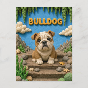 Carte Postale Chiot Bouledogue Anglais Mignon, Bébé Chien
