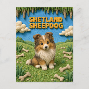 Carte Postale Chiot de berger des Shetland mignon, bébé chien