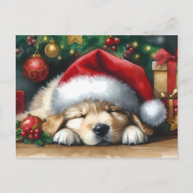 Carte Postale Chiot de Noël Golden Retriever (Devant)