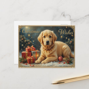 Carte Postale Chiot de Noël mignon avec des cadeaux de vacances
