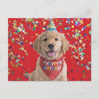 Carte Postale chiot golden retriever souhaitant un joyeux annive