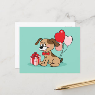 Carte Postale Chiot joyeux avec cadeau