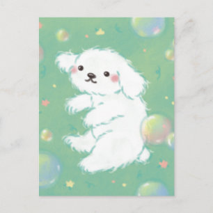Carte Postale Chiot mignon avec bulles et fleurs