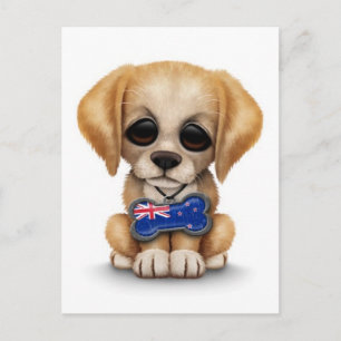 Carte Postale Chiot mignon avec étiquette du drapeau de la Nouve