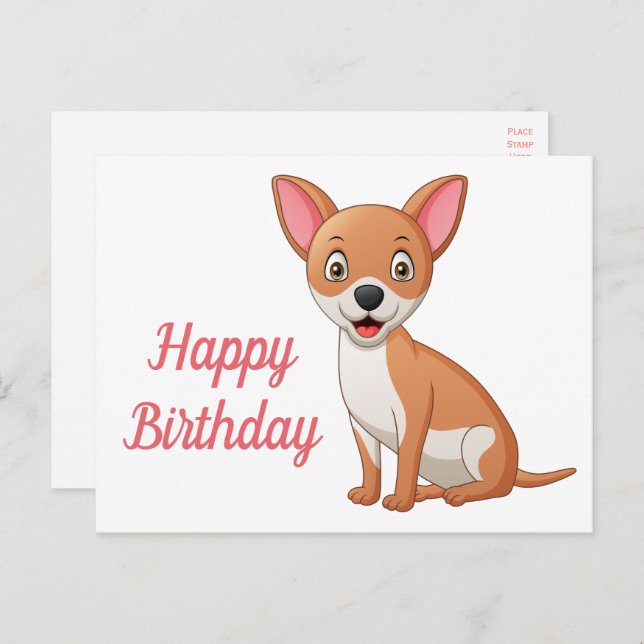 Carte Postale Chiot Mignon Dessin Animé Drôle Anniversaire Chihu (Devant / Derrière)