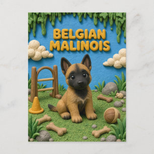 Carte Postale Chiot Mignon Malinois Belge, Bébé Chien