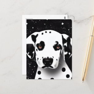 Carte Postale Chiot noir et blanc rétro dalmate
