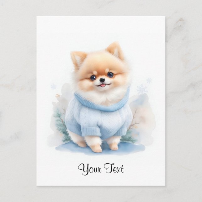 Carte Postale Chiot Pomeranian Personnalisé Aquarelle Mignonne (Devant)