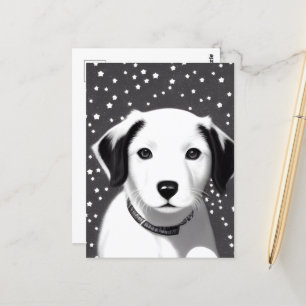 Carte Postale Chiot rétro noir et blanc mignon