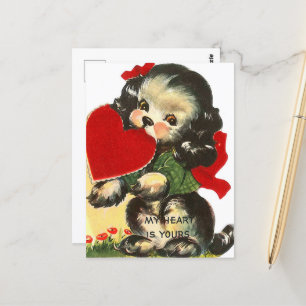 Carte Postale chiot rétro vintage Valentine