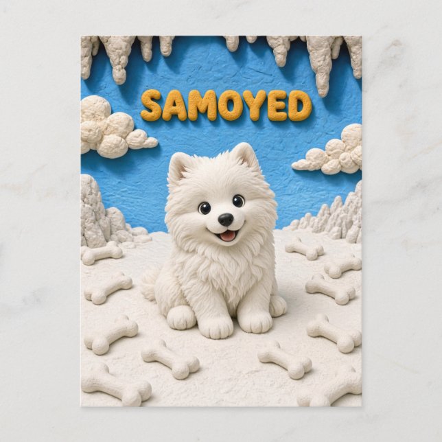 Carte Postale Chiot Samoyède Mignon, Bébé Chien (Devant)