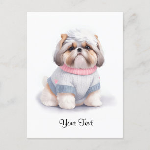 Carte Postale Chiot Shih Tzu Aquarelle Mignon Personnalisé