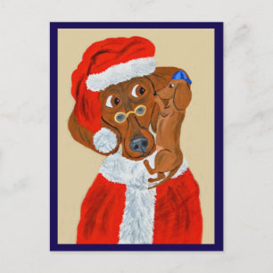 Carte Postale Chiot teckel disant à Santa ses vœux de Noël