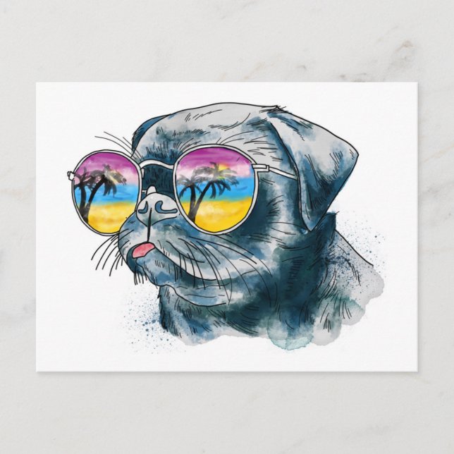 Carte Postale Chiot Tropical Aquarelle (Devant)