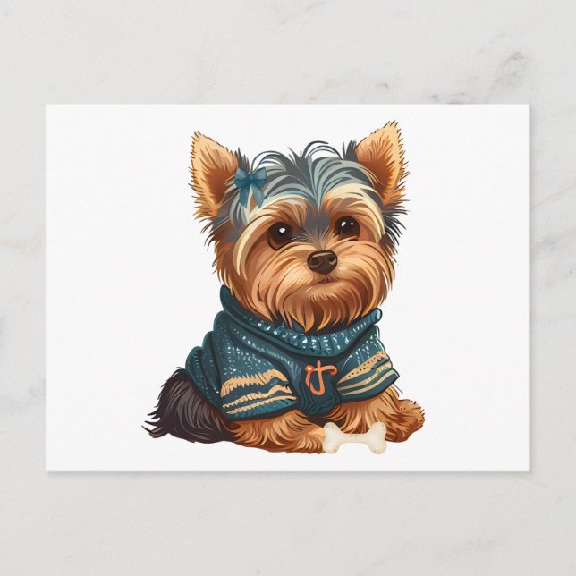Carte Postale Chiot Yorkshire Terrier aquarelle adorable (Devant)