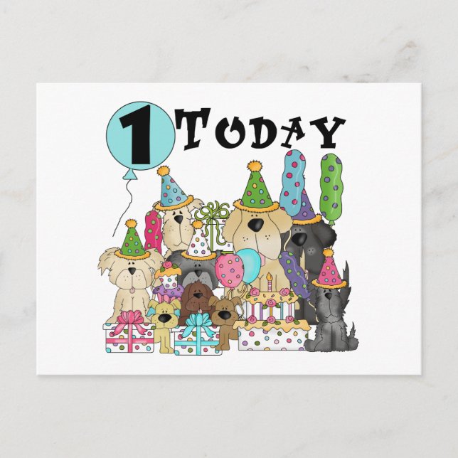 Carte Postale Chiots 1er Anniversaire Tshirts et cadeaux Bash (Devant)