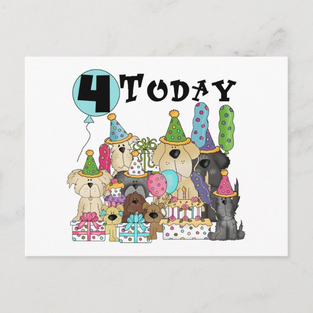 Carte Postale Chiots 4e anniversaire Bash Tshirts et cadeaux (Devant)