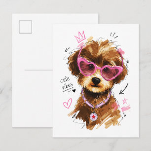 Carte Postale Chiots Caniches aux Vibes Mignonnes avec des Lunet