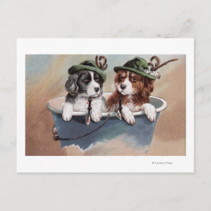 Carte Postale Chiots en Casquette avec tuyaux
