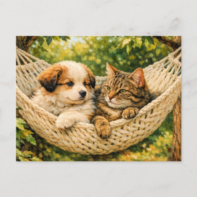 Carte Postale Chiots et chatons, (Devant)