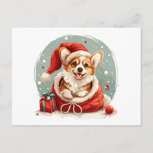Carte Postale Chiots Pembroke Welsh Corgi de Noël (Devant)