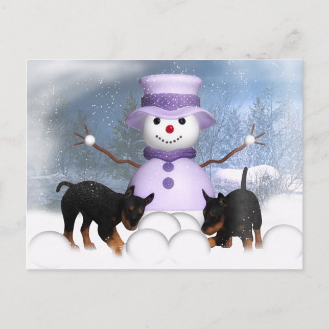 Carte Postale Chiots Rottweiler Jouant Dans La Neige (Devant)