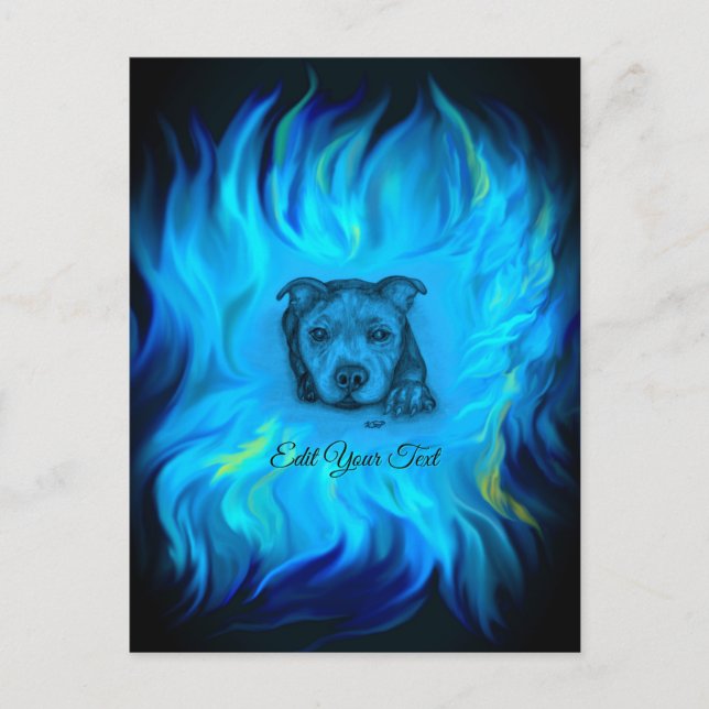 Carte Postale Chiots Staffy Bleu (Devant)