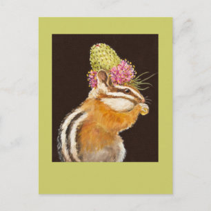 Carte Postale chipmunk avec casquette de trèfle de prairie sur c