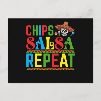Carte Postale Chips Salsa Repeat - Funny Cinco De Mayo Mexique