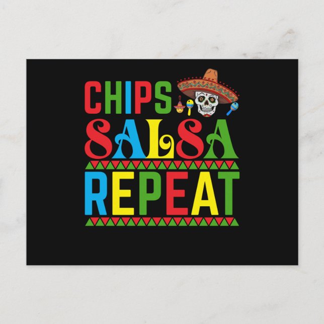 Carte Postale Chips Salsa Repeat - Funny Cinco De Mayo Mexique (Devant)