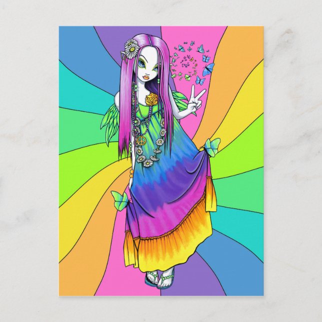 Carte postale "Chloe" Rainbow Peace Hippie (Devant)