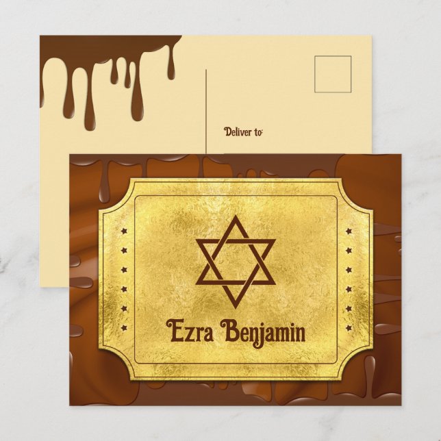 Carte Postale Chocolat Billet D'Or Bar Mitzvah Merci (Devant / Derrière)