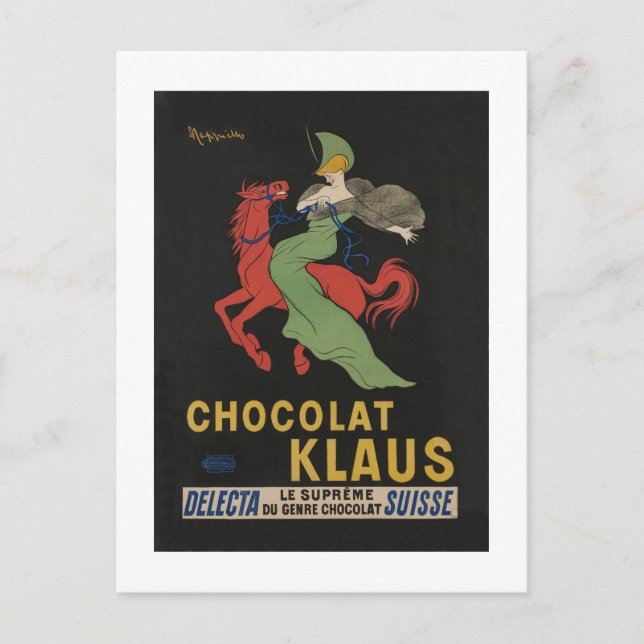 Carte Postale Chocolat Klaus Femme à cheval (Devant)