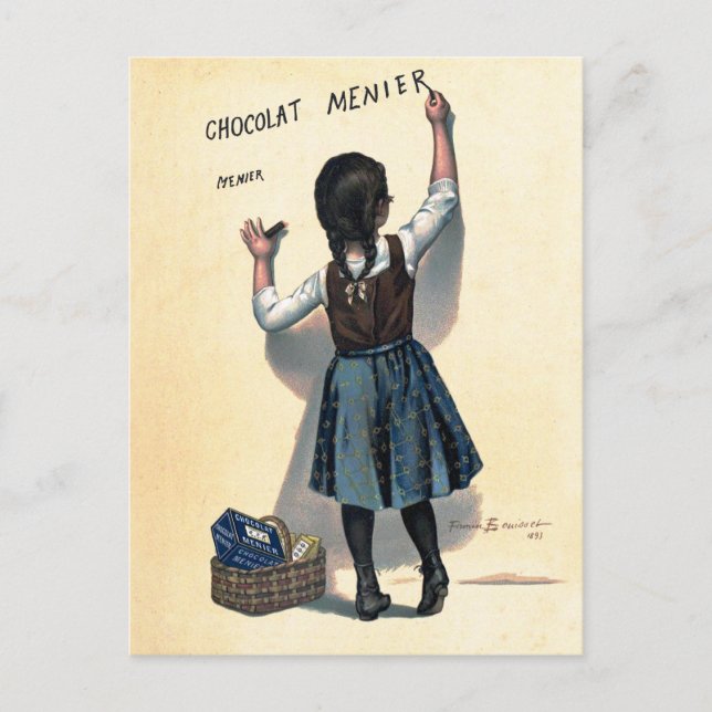 Carte Postale Chocolat Menier Petite fille Mur écriture (Devant)